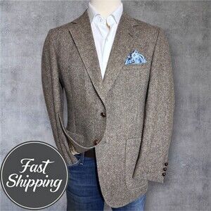 ECKDAHLS Vintage Brown Tweed Wool Mens Blazer 42R Sport Coat 2 Button Jacket USA